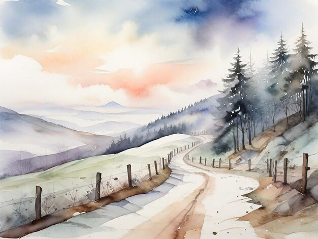 Aquarell Winterdorf