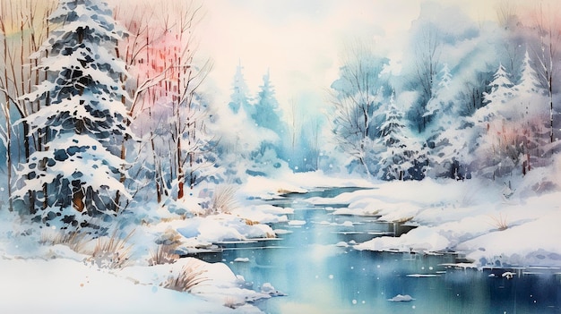 Aquarell Winterwunderland