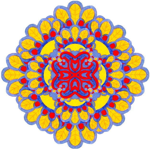 Aquarell-Zeichnung mit rundem Muster in Form eines Mandala Mehndi-Tattoo-Dekoration Dekorativornament im orientalischen Stil
