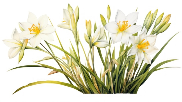 Aquarell Zephyranthes Primulina auf weißem Hintergrund, KI generiert