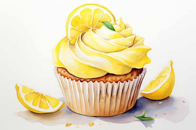 Aquarell-Zitronen-Cupcake