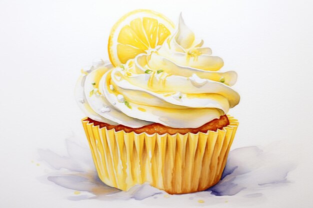 Aquarell-Zitronen-Cupcake