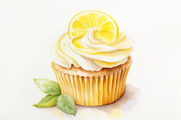 Aquarell-Zitronen-Cupcake