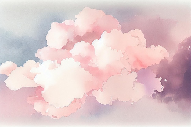 Aquarell Zucker Baumwolle Wolken Hintergrund hellrosa Hintergrund Illustration Generative AI