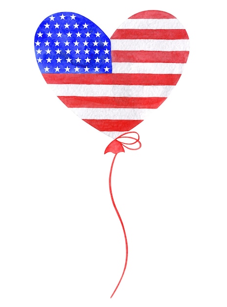 Aquarellballon in den Farben amerikanischer Symbole. Ein einzelnes Objekt auf weißem Hintergrund für die Gestaltung von Weihnachtskarten, Aufklebern, Bannern, Flyern, Logos und anderen Drucken