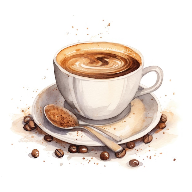 Aquarellbecher Kaffee Illustration KI GenerativexA