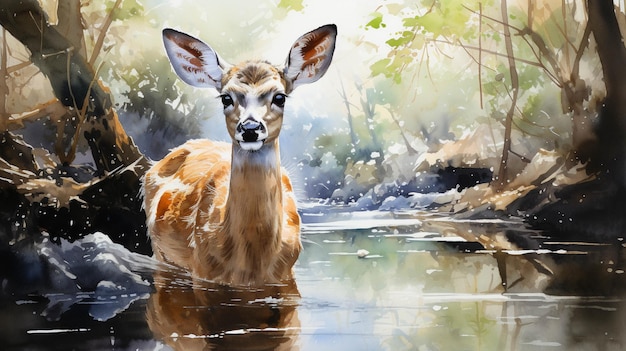 Aquarellbild eines Hirsch-HD-Hintergrundbilds