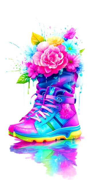 Aquarellblume und Show-Sneakers