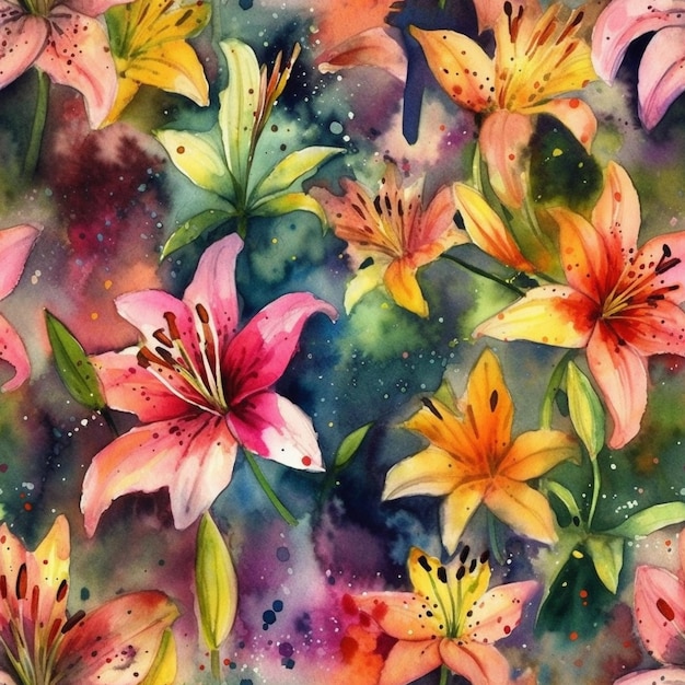 Aquarellblumen auf einem bunten Hintergrund