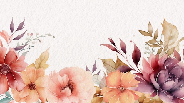 Aquarellblumen auf weißem Hintergrund mit Platz für Text.