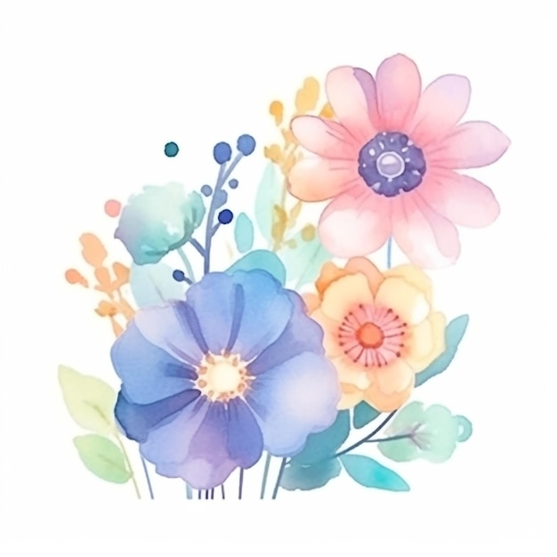 Aquarellblumen auf weißem Hintergrund.