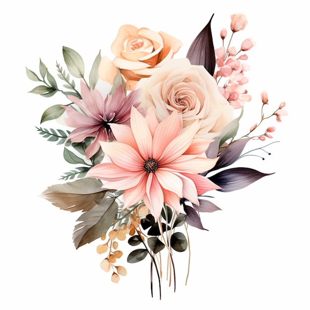 Aquarellblumen Blumenhochzeitsstrauß AI generative isolierte Illustration