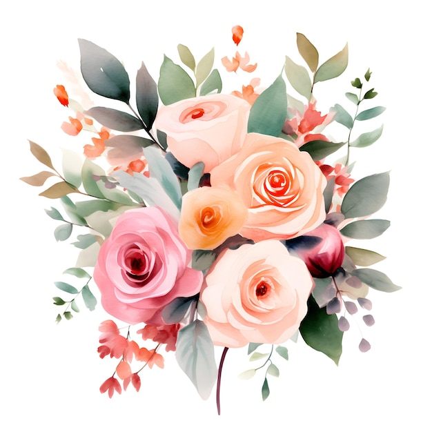 Aquarellblumen Blumenillustration Blatt und Knospen Botanische Komposition für Hochzeit oder Begrüßung