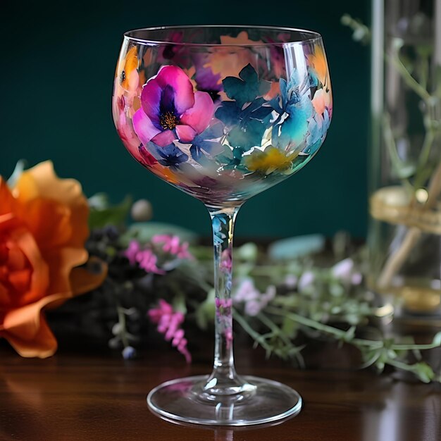 Aquarellblumen-Design auf Cocktailglas Blumenglas Blumenglas