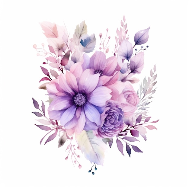 Aquarellblumen für Hochzeitseinladungselement von Generated AI