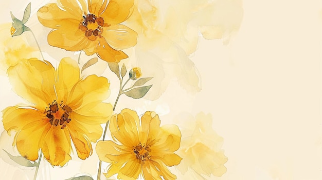 Aquarellblumen-Hintergrund mit gelben Blumen Handgezeichnete Illustration