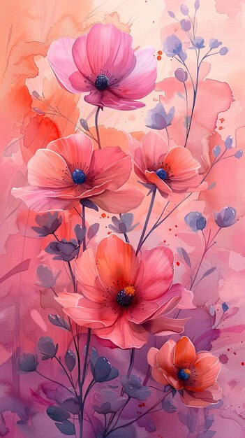 Foto aquarellblumen-hintergrund mit mohn handgezeichnete illustration