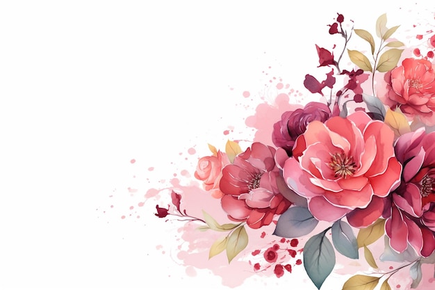 Foto aquarellblumen-hintergrund mit rosa rosen und grünen blättern vektorillustration