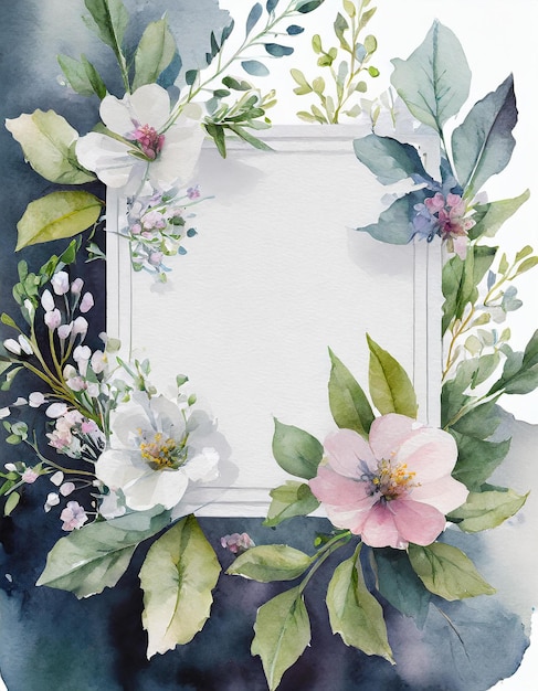 Aquarellblumen-Hochzeitskomposition Quadratrahmen mit Blumen und Blättern mit Kopierraum