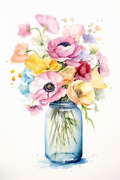 Aquarellblumen im Glas