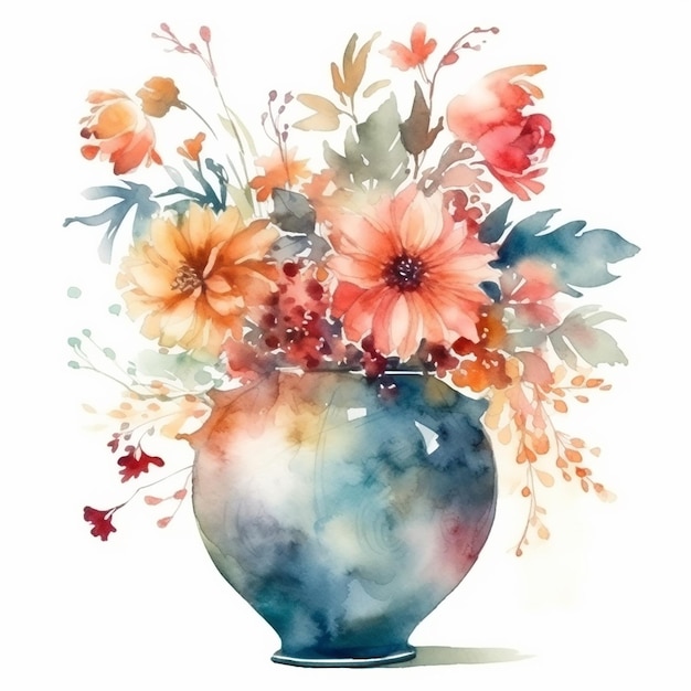 Aquarellblumen in einer Vase Kunstdruck