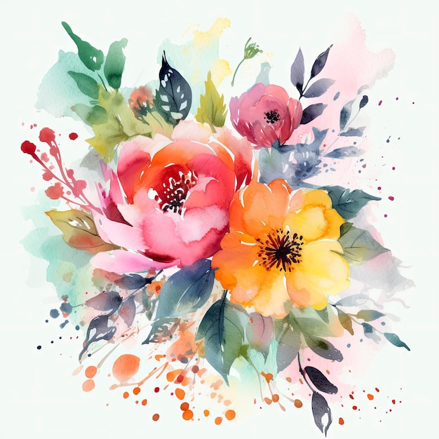 Aquarellblumen mit einem Spritzer Aquarell