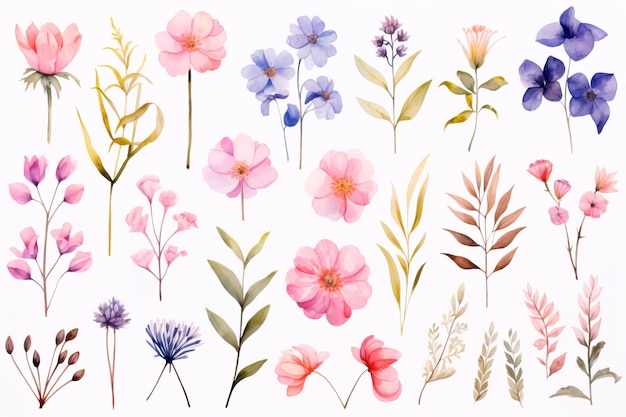 Foto aquarellblumen und -pflanzen, perfekt für grußkarten oder einladungen. generative ki