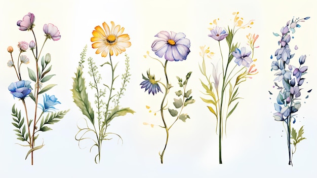 Aquarellblumen und Weizenkörner