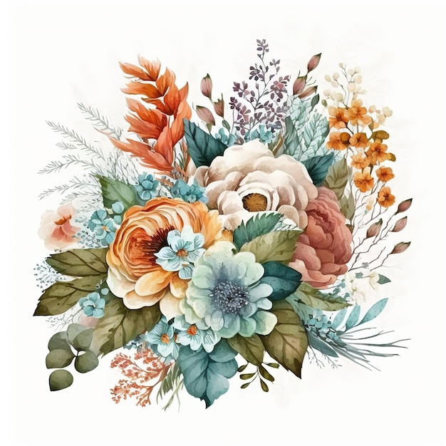 Aquarellblumenblumenstraußmuster der dekorativen Elemente lokalisiert auf weißem Hintergrund