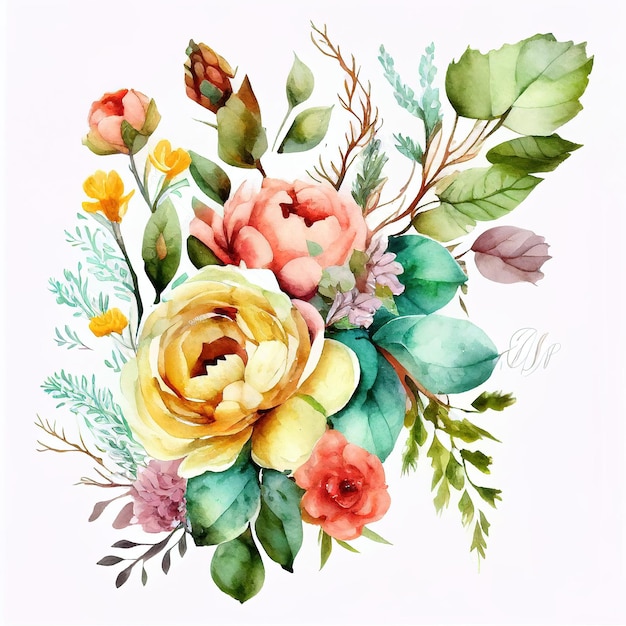 Aquarellblumenblumenstraußmuster der dekorativen Elemente lokalisiert auf weißem Hintergrund
