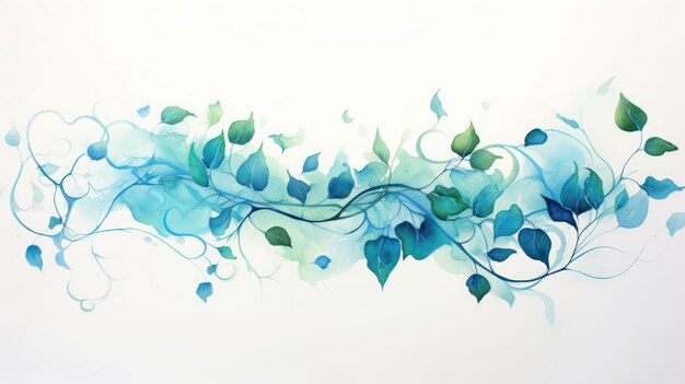 Aquarellblumenhintergrund mit blauen und grünen Blättern Illustration Generative KI