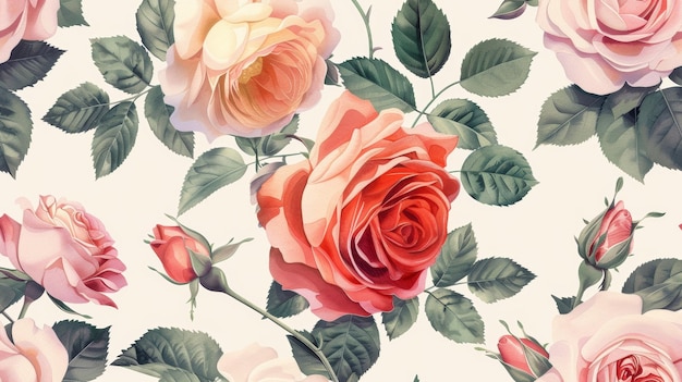 Aquarellblumenmuster mit Rosen auf einem hellen Hintergrund Moderne Illustration