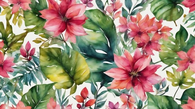 Aquarellblumenmuster Sommerblätter gemaltem Hintergrund künstlerische Natur botanische Kunst
