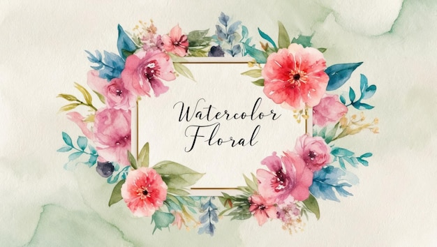 Aquarellblumenrahmen mit lebendigen Blumen, perfekt für Einladungen und Feiern