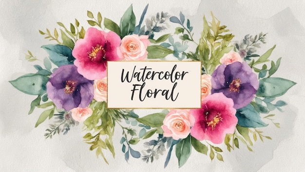 Aquarellblumenrahmen mit lebendigen Blumen, perfekt für Einladungen und Feiern