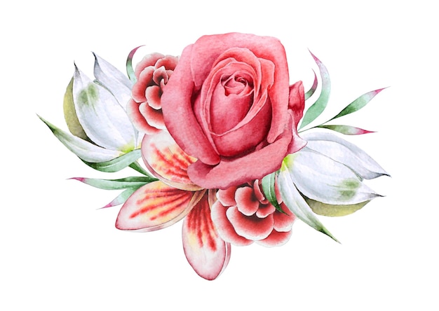 Aquarellblumenstrauß mit Blumen. Illustration. Handgemalt.