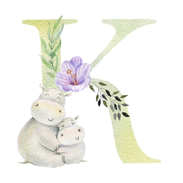 Foto aquarellbuchstabe k mit mama und baby
