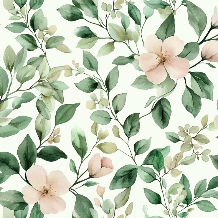 Aquarelle Blumen nahtloses Muster rosa Blüten grüne Blätter