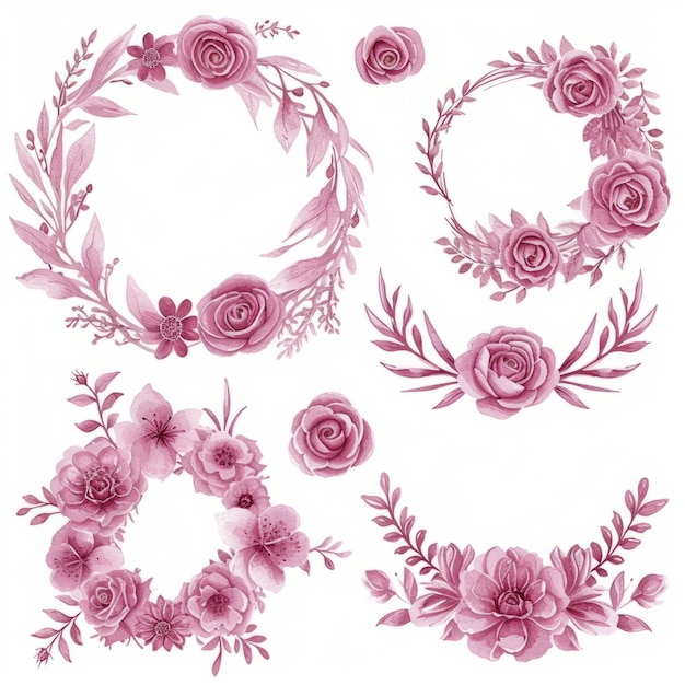 Aquarelle rosa Rosen und Blätter