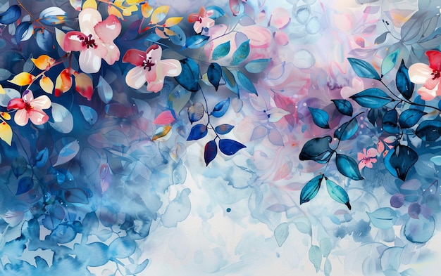 Aquarellfarbe mit mehrfarbigen Blumen als Hintergrund