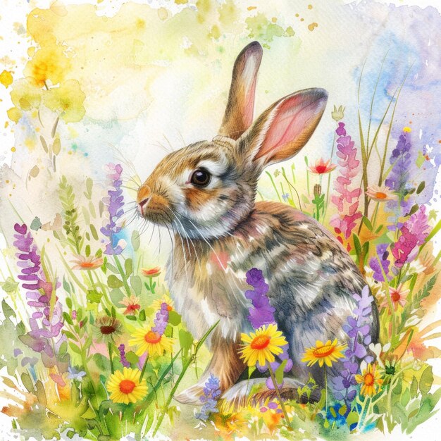 Aquarellfarbene farbenfrohe Illustration von süßem Osterhase saisonalen Grußkarten