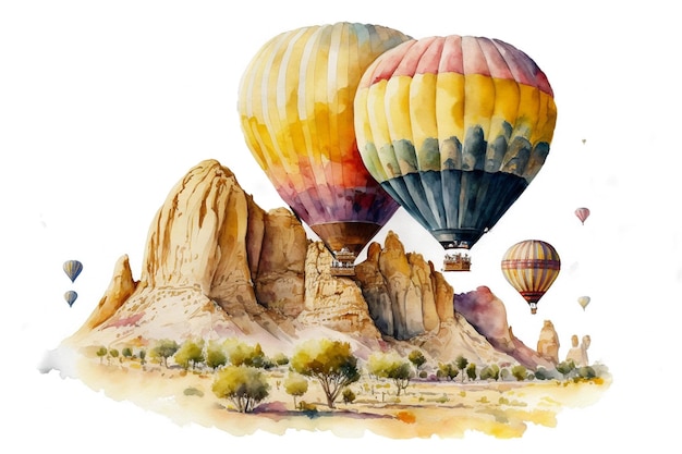 Aquarellfarbene Heißluftballons in Kappadokien