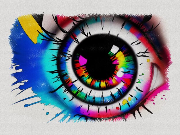 Aquarellfarbige Graffiti-Eye-Art-Illustration auf weißem Papier-Textur-Hintergrund