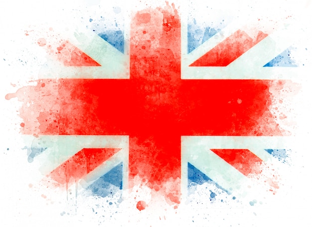 Aquarellflagge von Großbritannien. Englische Flagge, Vereinigtes Königreich oder britische Flagge auf weißem Papier, Illustration