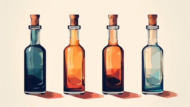Aquarellflaschen, die vom amerikanischen Tonalismus inspiriert sind, Retrofilter