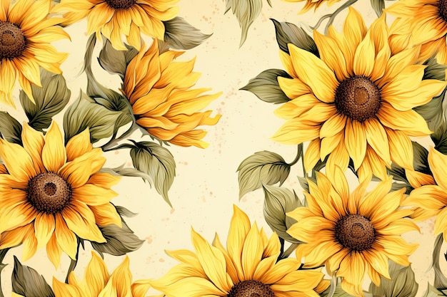 Aquarellgelbe Sonnenblumen und Sonnenblumenkerne für Hintergründe oder Texturen