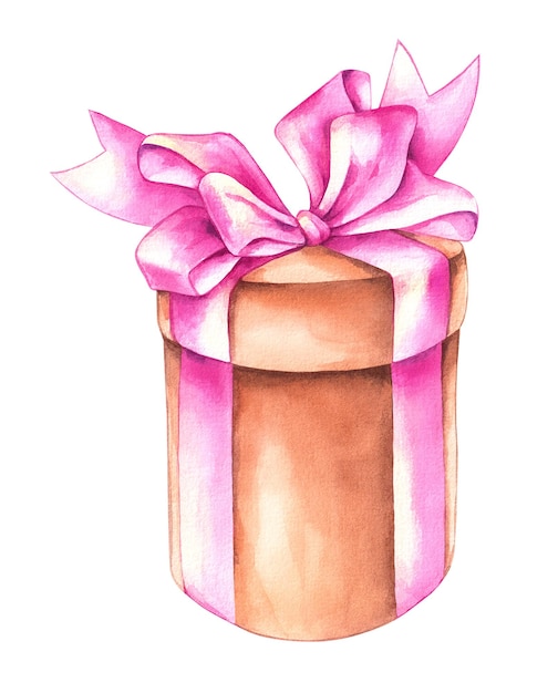 Foto aquarellgeschenk mit rosa schleife