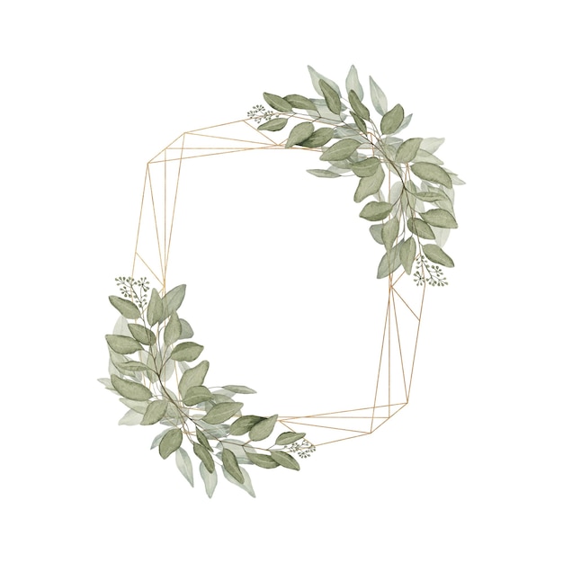 Aquarellgrüner Hochzeitsblumenkranz mit Sukkulenten, Farnen, Eukalyptus und anderen grünen Blättern