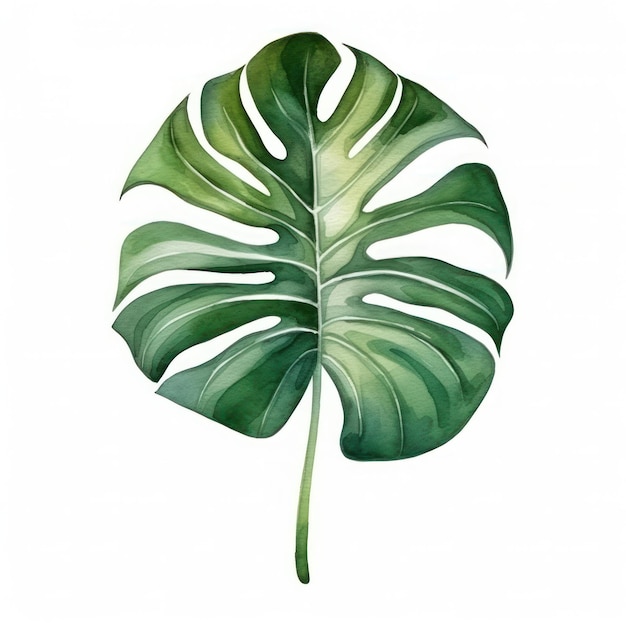 Foto aquarellgrünes monstera-blatt