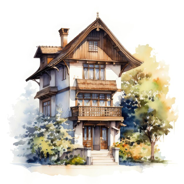 Aquarellhaus von KI generiertes Bild